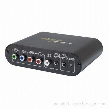 Component video to VGA converter, measures 12.8x9.4x3.4cm